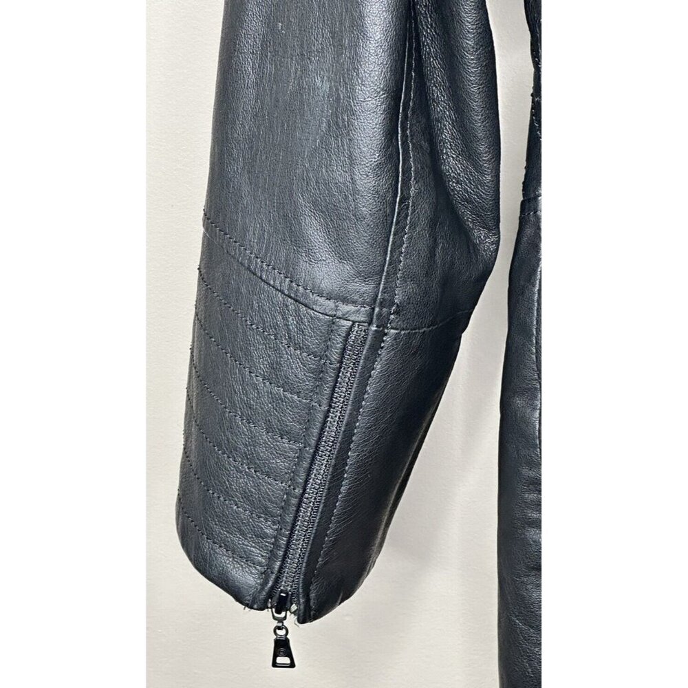 Vtg Danier Leather Coat Womens Y2K 90s Lined Zip Front Black Size Medium 14-16 - Picture 7 of 16